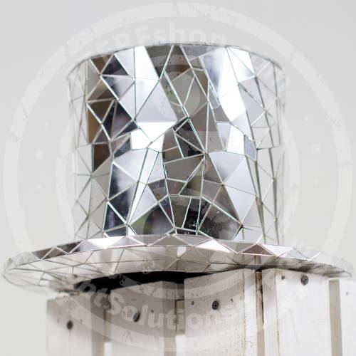 Cylinder from below of Mirror man performance suit with a hat
