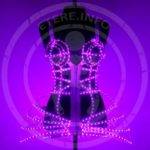 LED cage dress costume with bra on manneqiun in purple colour