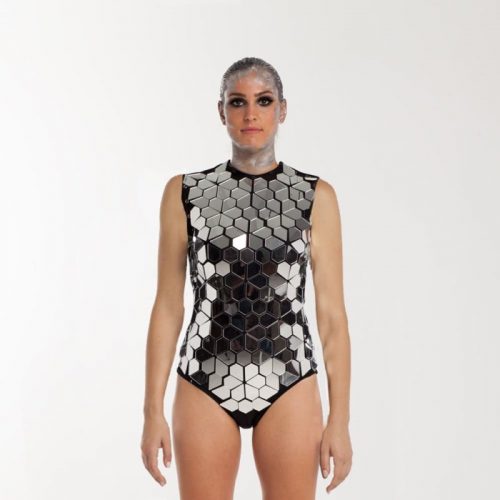 Mirror bodysuit "Diamonds" costume just body part view from front