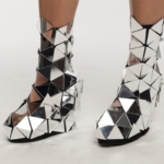 Disco ball mirror fashion overshoes view from front