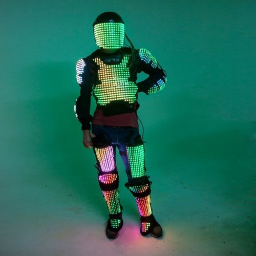 LED robot suit posing. Green main effect