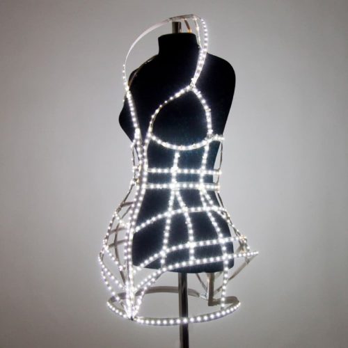 LED cage fashion dress on mannequin in whitecolour