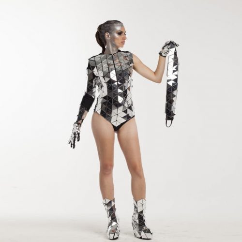Without pants and sleeve in Mirror Suit Transformer Disco ball bodysuit "Triangles"
