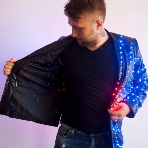LED suit dark leather half oppened