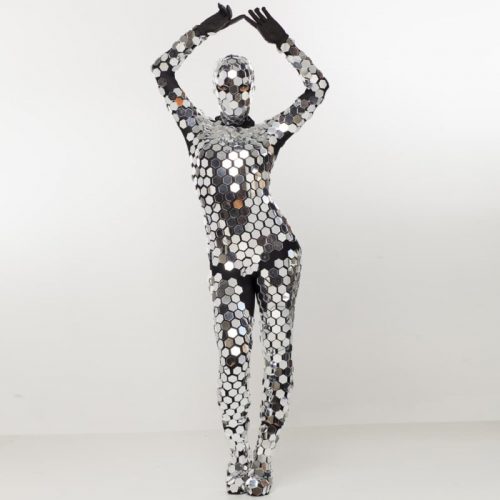 Full front part of Disco ball sparkly mirror bodysuit costume