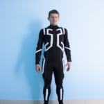 light up tron costume model MOTUS. In a turn off mode