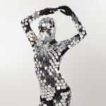 Full half part of Disco ball sparkly mirror bodysuit costume from front