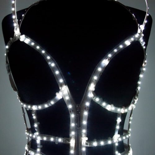 LED light up cage dress zoomed chest area in white colour
