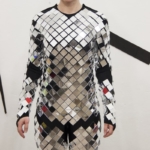 Body view of Disco ball sparkly mirror bodysuit in square shape design