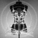 LED cage dress costume with bra on manneqiun in white colour
