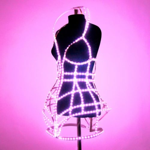 LED cage fashion dress on mannequin in Purple colour
