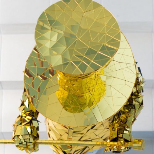 Big hat from above Golden Mirror man glass suit for sale