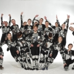 Dance team in mirror sparkle boudysuit