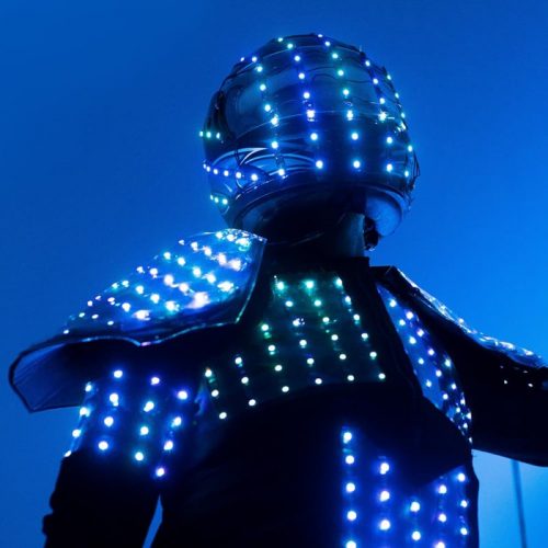 Top part of SMART LED light up Stiltman glowing in blue