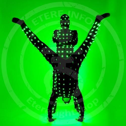A funny posing in LED Smart Artnet WiFi Pixel dance suit