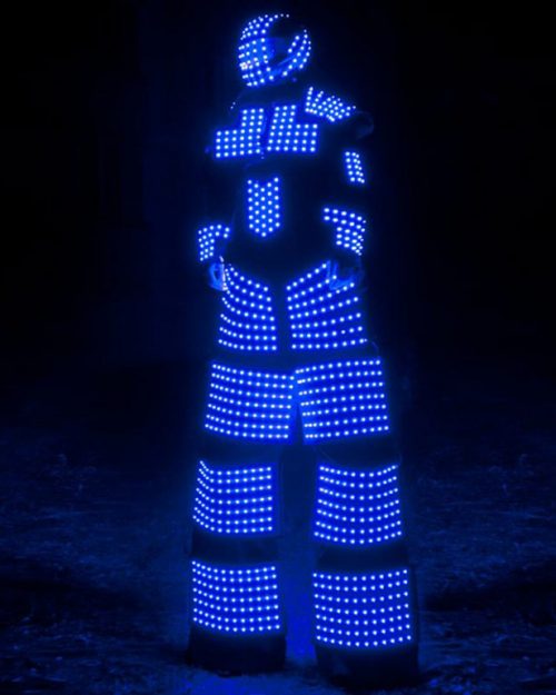 led robot on stilts suit