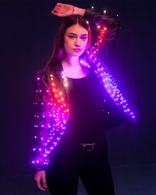 woman led light up jacket