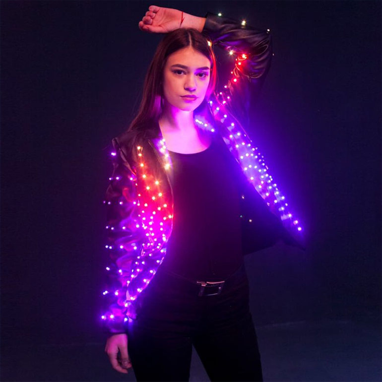 Smart LED Jacket Light Up Video Screen Fashion Disco Costume - Sun _P18-1