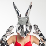 Mirror Bunny 3D mask on model from front