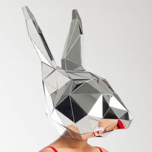 Mirror Bunny 3D mask on model from side