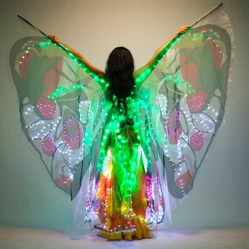 Bellyanicng with pixel Butterfly wings for Bellydance