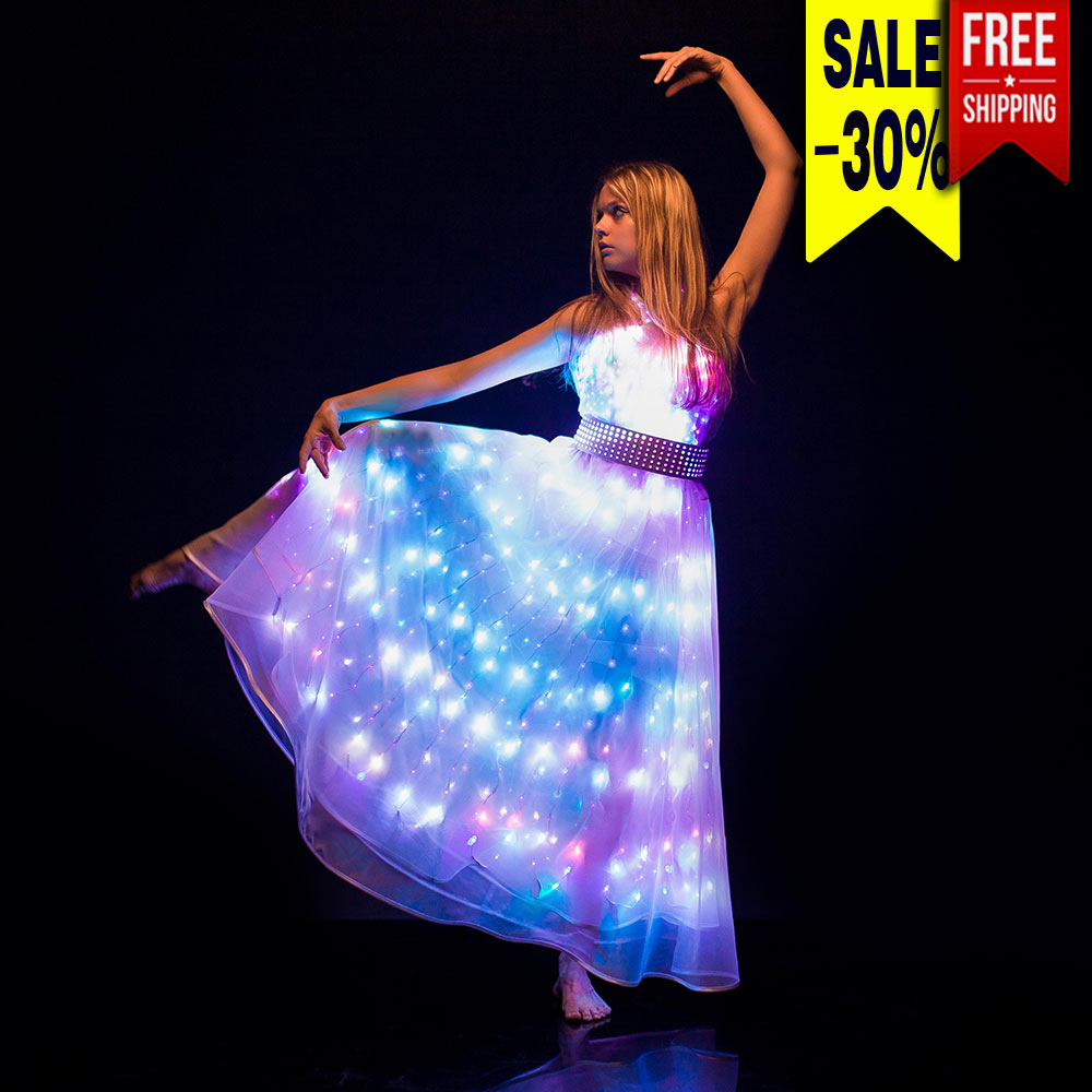 Smart LED light up dance dress galaxy gown design