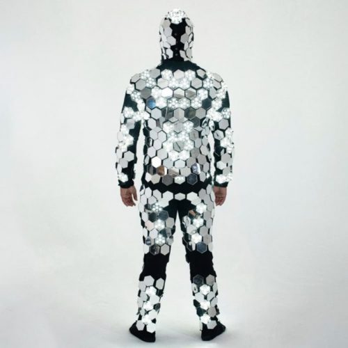 Posing in a LED mirror suit
