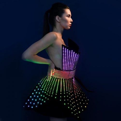 LED costume art. Stunning image of LED dres from a side