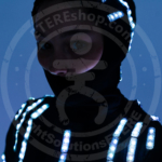 Mask cover the face of model in a SMART LED light up Aerialists suit