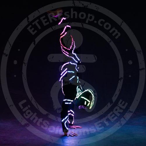 Model stands on hand SMART LED light up Aerialists suit the picture from side