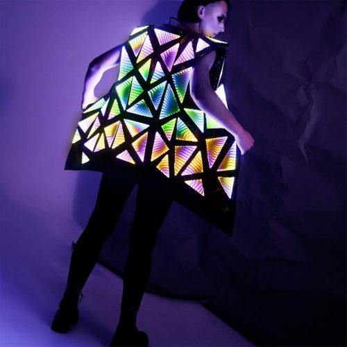 Glow in the dark fashion Line from Etereshop. Jacket from back. A lot of light triangles