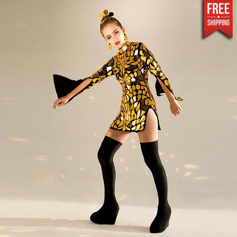 Black Gold sequin disco ball mirror dress costume / short glitter