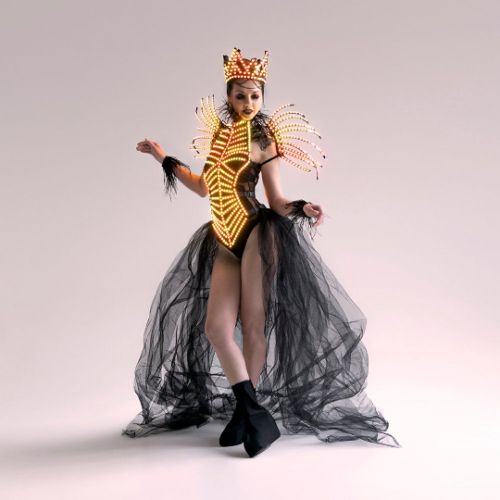 Black Queen LED light up rainbow Cage dress outfit by ETERESHOP