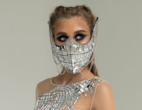 Festival wear mask from mirrors photo from close distance