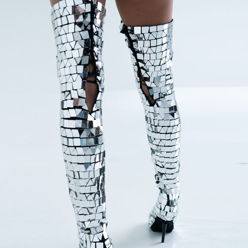 luxury metallic ravewear / silver boots