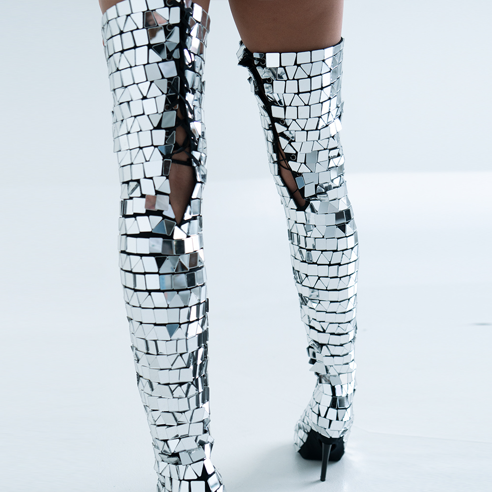 silver disco boots