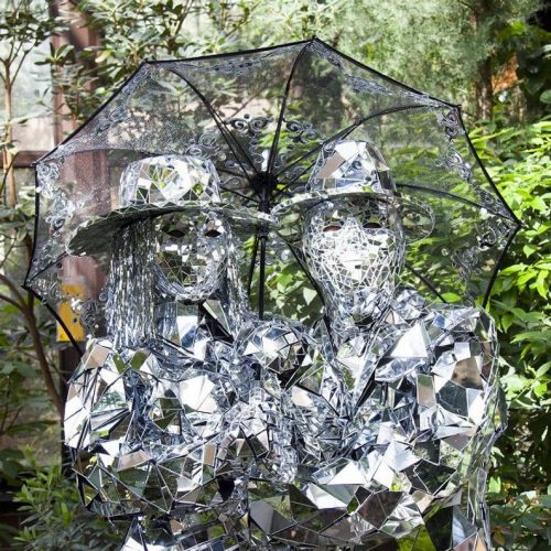Mirror "Family" glass man Mermaid lady animation costume suits with umbrellas