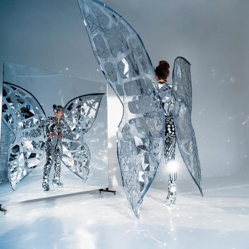 Mirror reflection of Cosplay Mirror Butterfly Wings