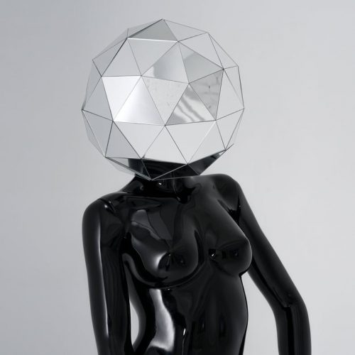 Sphere mirror mask on mannequin
