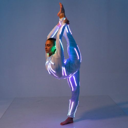 Stand stright twine in Aerial LED light up gymnastics costume suit