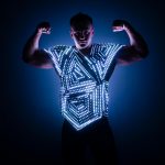 Photoshooting of LED cage armor in complete dark view from front