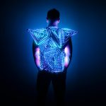 Photoshooting of LED cage armor in complete dark view from back