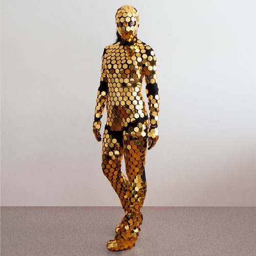 Gold Disco Ball Bodysuit model possing