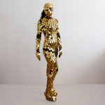 View from front on Gold Rave Disco Ball Mirror Bodysuit