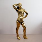 Gold Rave Disco Ball Mirror Bodysuit view from front