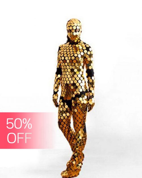 Gold Rave Disco Ball Mirror Bodysuit