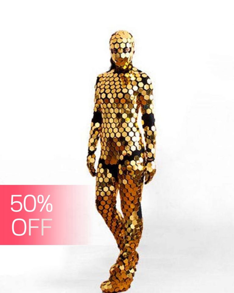 Gold Rave Disco Ball Mirror Bodysuit _M071 by