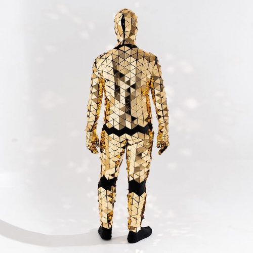 Gold Triangle disco ball bodysuit from behind