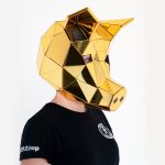 Golden Pig mouth animal mirror mask from different side of view - half a turn