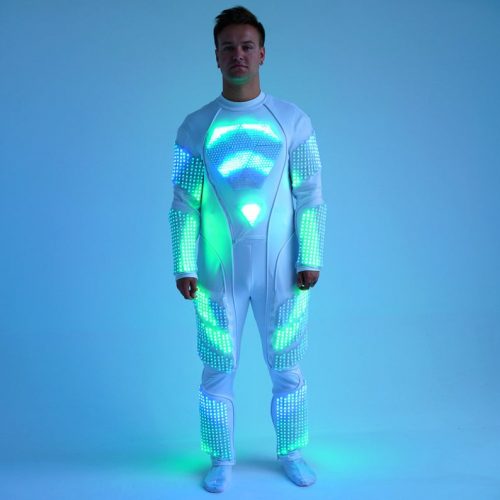 Warm blue effects on the Glow costume